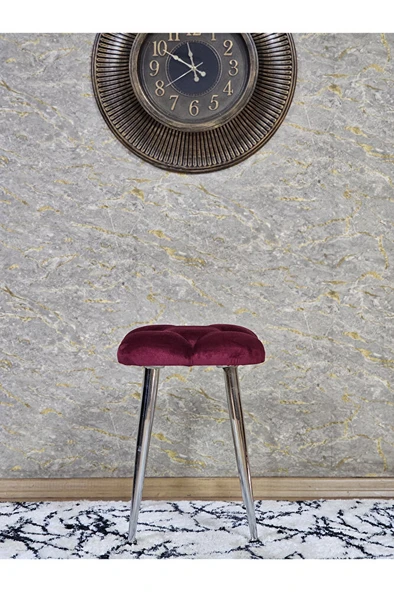 Kare Krom Kaplama Konik Ayaklı Tabure - Oturak - Bar Taburesi - Ayaklı Tabure Bordo Renk 48 x 33 Boyut/Ebat - 2