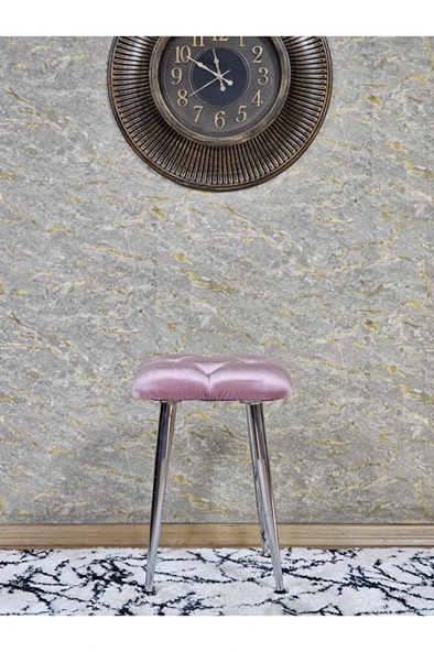 Kare Krom Kaplama Konik Ayaklı Tabure - Oturak - Bar Taburesi - Ayaklı Tabure Pembe Renk 48 x 33 Boyut/Ebat - Resim 2
