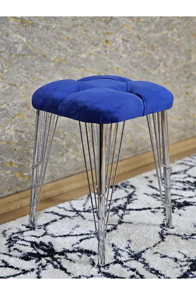 Kare Krom Kaplama Telli Ayaklı Tabure - Oturak - Bar Taburesi - Ayaklı Tabure Mavi Renk 48 x 33 Boyut/Ebat ürün görseli 1