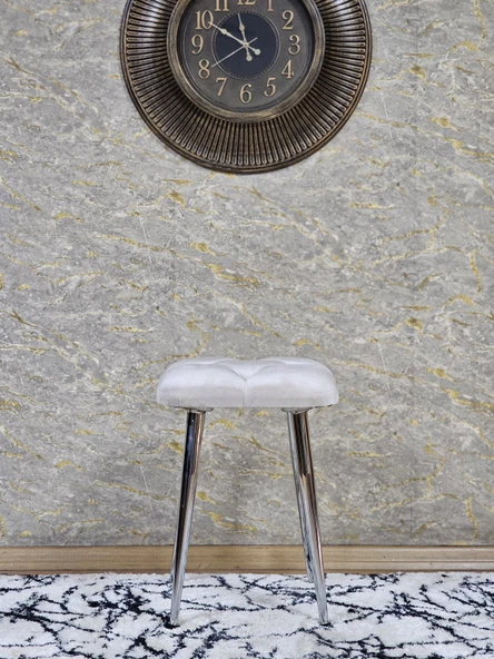 Kare Krom Kaplama Konik Ayaklı Tabure - Oturak - Bar Taburesi - Ayaklı Tabure Krem Renk 48 x 33 Boyut/Ebat - Resim 2