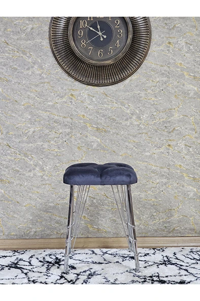 Kare Krom Kaplama Telli Ayaklı Tabure - Oturak - Bar Taburesi - Ayaklı Tabure Füme Renk 48 x 33 Boyut/Ebat - Resim 2