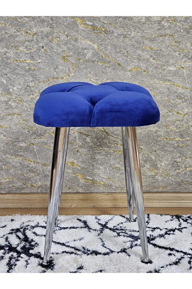 Kare Krom Kaplama Konik Ayaklı Tabure - Oturak - Bar Taburesi - Ayaklı Tabure Mavi Renk 48 x 33 Boyut/Ebat - 3