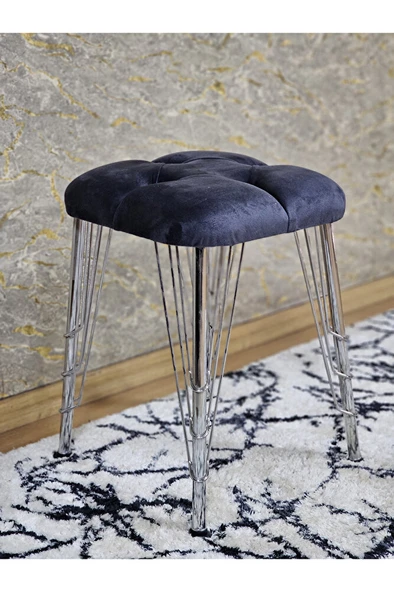 Kare Krom Kaplama Telli Ayaklı Tabure - Oturak - Bar Taburesi - Ayaklı Tabure Füme Renk 48 x 33 Boyut/Ebat ürün görseli 1