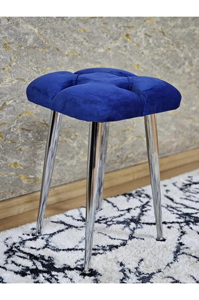 Kare Krom Kaplama Konik Ayaklı Tabure - Oturak - Bar Taburesi - Ayaklı Tabure Mavi Renk 48 x 33 Boyut/Ebat