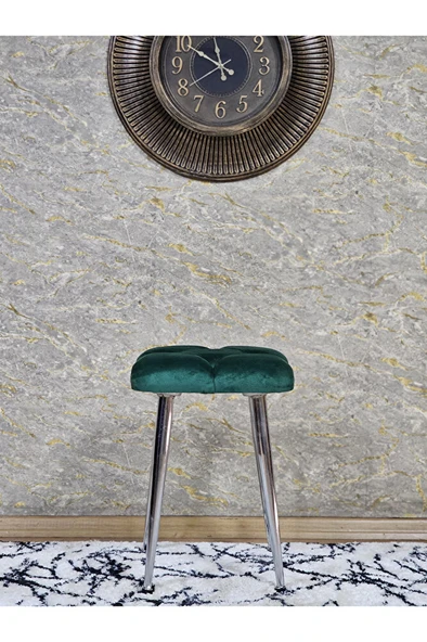 Kare Krom Kaplama Konik Ayaklı Tabure - Oturak - Bar Taburesi - Ayaklı Tabure Yeşil Renk 48 x 33 Boyut/Ebat - Resim 2