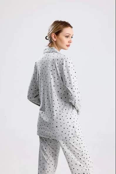 YILDIZ DESEN PAMUK KADIN PİJAMA TAKIM - Resim 4