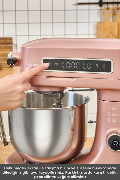 Karaca Pro Artisan Tartılı Dijital Ekran Zaman Ayarlı Döküm Hamur Yoğurma Makinesi Rosegold 1600W 5L - Resim 7