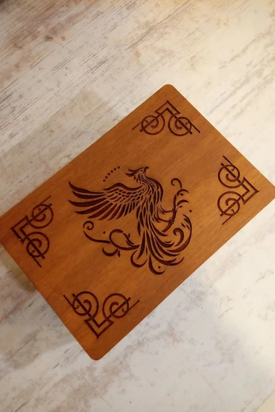 Tarot Kutusu Sunak Run Taşları Kutusu El İşi Anka Kuşu Ahşap - Resim 4