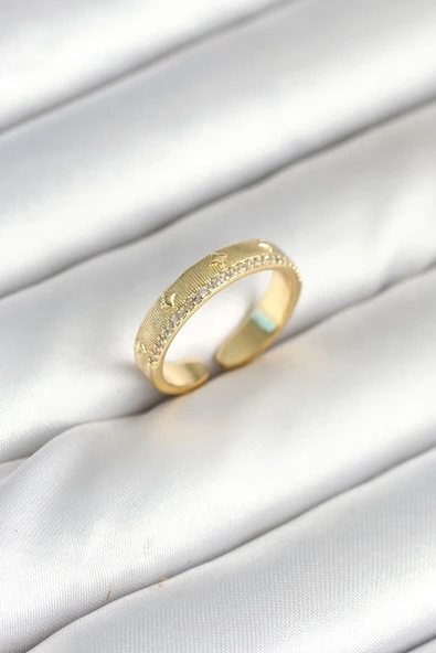 Gold Renk Şerit Zirkon Taşlı Kadın Yüzük ürün görseli 1