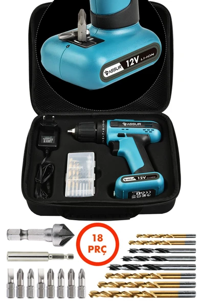 Assur Plus 12V Dahili Batarya Akülü Vidalama Şarjlı Matkap - 3