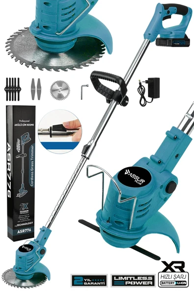 Assur Plus 21V Çift Akü Uzatma Kollu Çim Çalı Ot Biçme Tırpanı - 1