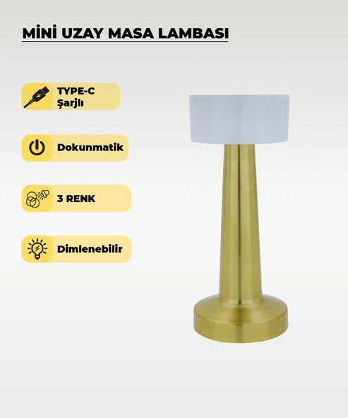 Gold Mini Uzay Masa Lambası - Dokunmatik - 3 Renk Işık ürün görseli