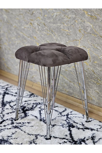 Kare Krom Kaplama Telli Ayaklı Tabure - Oturak - Bar Taburesi - Ayaklı Tabure Kahverengi Renk 48 x 33 Boyut/Ebat - Resim 4
