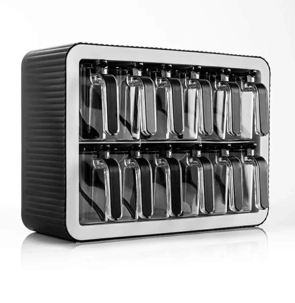 Dekoratif Stand Baharatlık 12 li Kaşıklı Kapaklı Baharatlık Takımı - Siyah Beyaz - 3