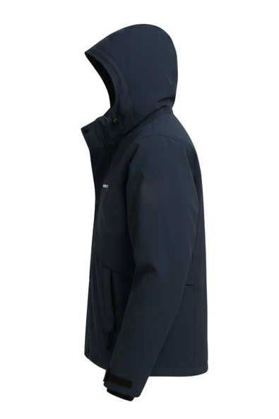 Erkek Lacivert Su Ve Rüzgar Geçirmez Çıkartılabilir Kapüşonlu Softshell Mont&Kaban - 3