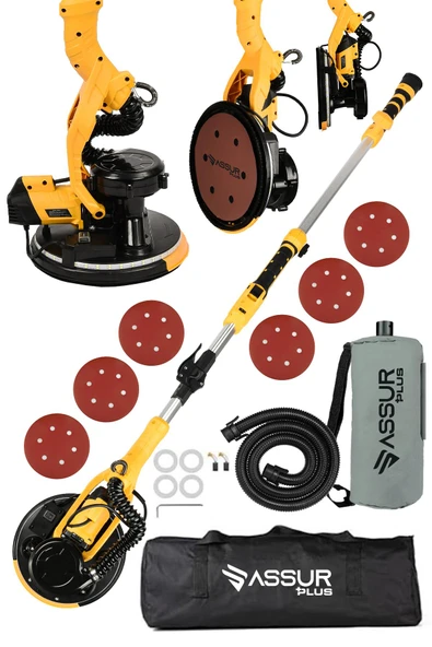 Assur Plus 850W Alçıpan Duvar Zımpara Makinası 360° Ledli Toz Emmeli ürün görseli