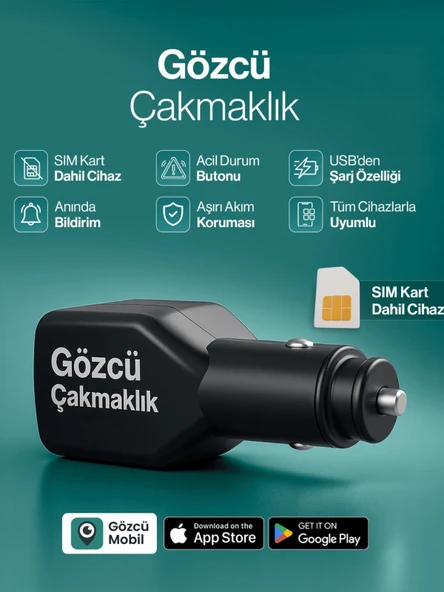 Gözcü Mobil Çakmaklık Takip Cihazı Araç GPS Takip Sistemi Anlık Konum Takibi Geçmişe Dönük Konum Takibi Geofence ürün görseli 1