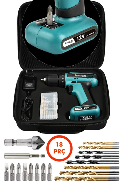 Assur Plus 12V Dahili Batarya Akülü Vidalama Şarjlı Matkap - 3