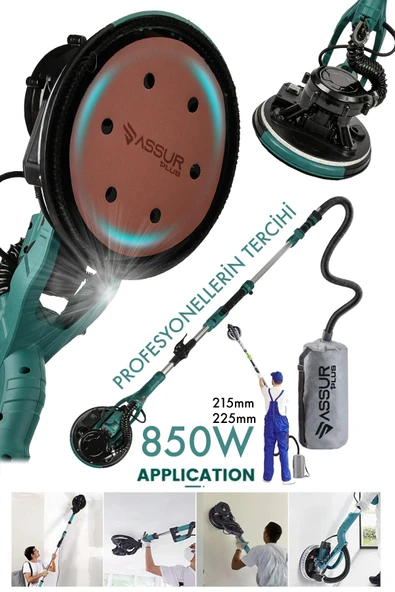 Assur Plus 850W Alçıpan Duvar Zımpara Makinası 360° Ledli Toz Emmeli - 2