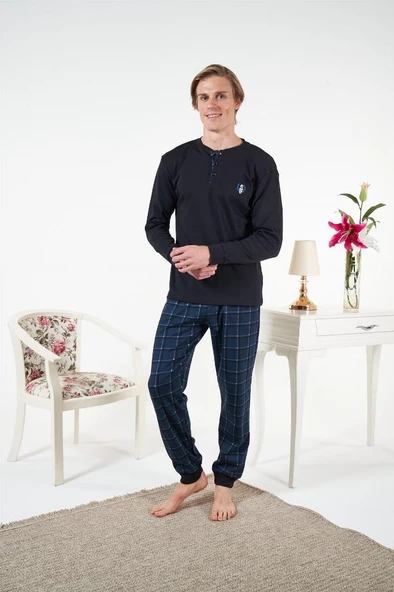 Estiva Penye İnterlok Kareli Uzun Kol Erkek Pijama Takım - Resim 8