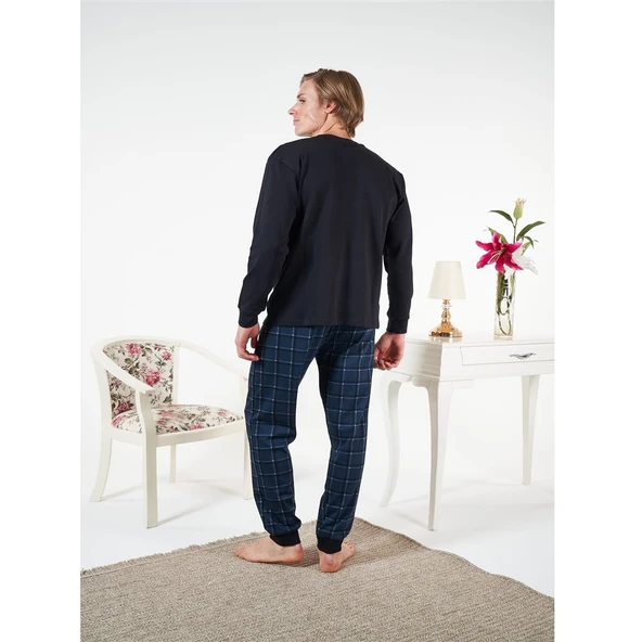 Estiva Penye İnterlok Kareli Uzun Kol Erkek Pijama Takım - Resim 2