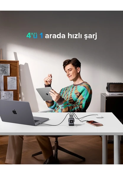 Ugreen Nexode Uno 100W Robot GaN Hızlı Şarj Cihazı 3xUSB-C, 1xUSB-A, Gri, 45515B - 7