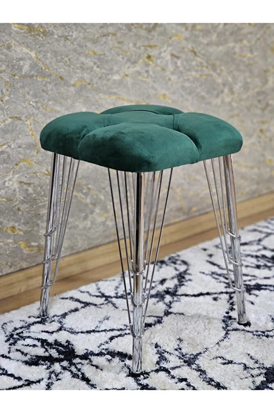 Kare Krom Kaplama Telli Ayaklı Tabure - Oturak - Bar Taburesi - Ayaklı Tabure Yeşil Renk 48 x 33 Boyut/Ebat ürün görseli 1