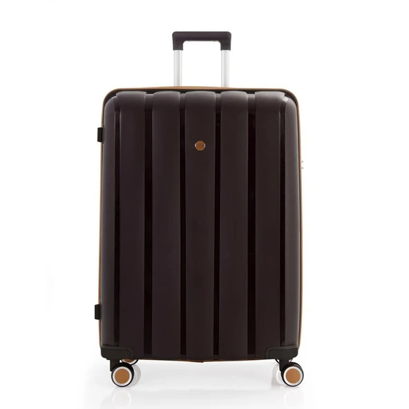 MÇS 3lü Set Kırılmaz Silikon Valiz Bavul V305 Acı Kahve/Şampanya - Resim 2