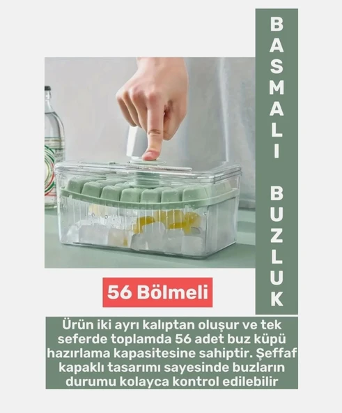 Kapaklı ve Kutulu Buz Küpü Tepsisi - Kolay Çıkarılabilen 2 Katlı Mini Buz kalıbı - 3