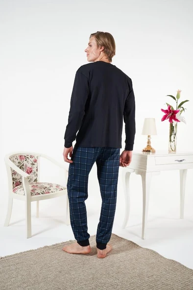 Estiva Penye İnterlok Kareli Uzun Kol Erkek Pijama Takım - Resim 6