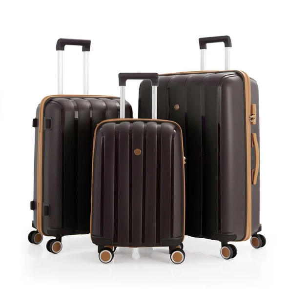 MÇS 3lü Set Kırılmaz Silikon Valiz Bavul V305 Acı Kahve/Şampanya ürün görseli