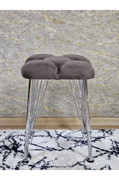 Kare Krom Kaplama Telli Ayaklı Tabure - Oturak - Bar Taburesi - Ayaklı Tabure Kahverengi Renk 48 x 33 Boyut/Ebat - Resim 3