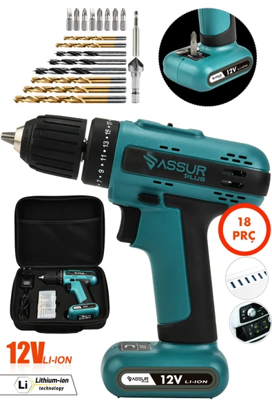 Assur Plus 12V Dahili Batarya Akülü Vidalama Şarjlı Matkap - 1