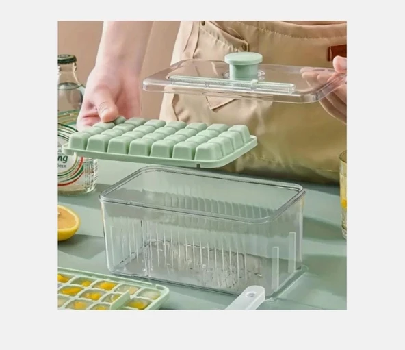 Kapaklı ve Kutulu Buz Küpü Tepsisi - Kolay Çıkarılabilen 2 Katlı Mini Buz kalıbı - 2