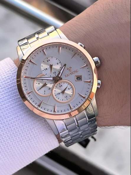 Raymond Nişan Ve Damatlara Özel Çelik Kordon 2 Yıl Garantili 5 Atm Erkek Kol Saati+Bileklik RMD.30 - Resim 2