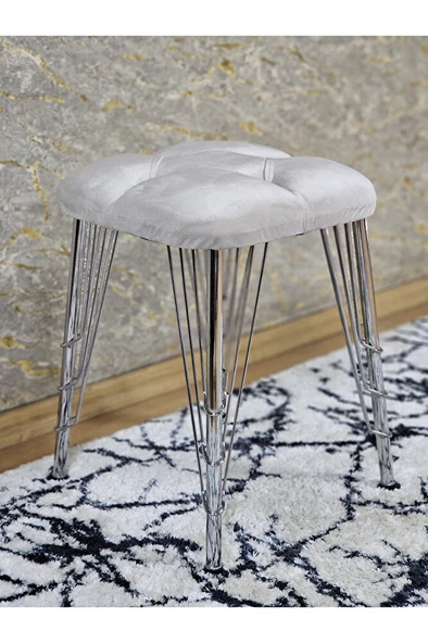 Kare Krom Kaplama Telli Ayaklı Tabure - Oturak - Bar Taburesi - Ayaklı Tabure Krem Renk 48 x 33 Boyut/Ebat ürün görseli