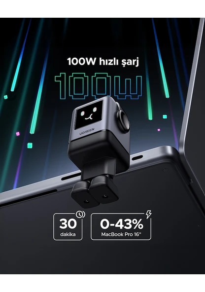Ugreen Nexode Uno 100W Robot GaN Hızlı Şarj Cihazı 3xUSB-C, 1xUSB-A, Gri, 45515B - 4