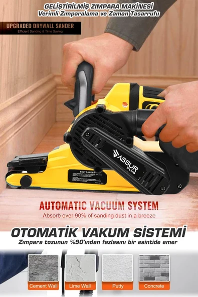 Assur Plus 900W Elektrikli Vakumlu Tozsuz Cila Özellikli Tank Zımpara Makinesi - 3