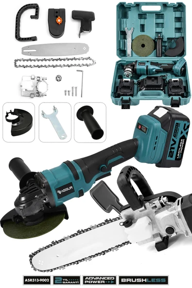 Assur 21V Çift Akülü Şarjlı 125mm Avuç Taşlama & Testere Başlık Set - 1