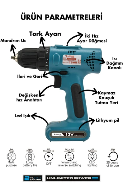 Assur Plus 12V Usb Şarjlı Matkap Vidalama Dahili Batarya - 2