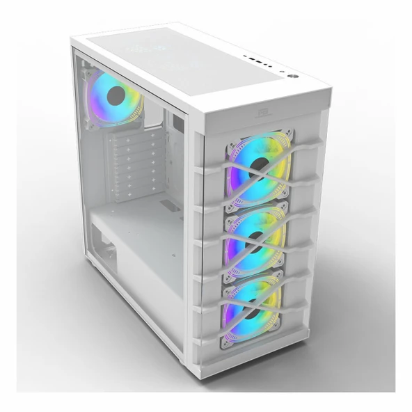 PowerBoost PB-GR222BW USB 3.2 RGB ATX Mid Tower Beyaz Kasa - Resim 2