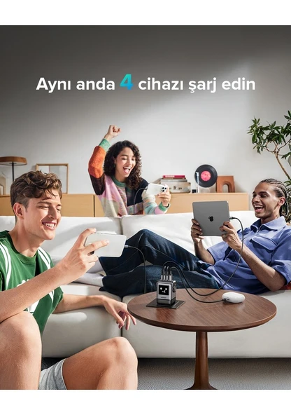 Ugreen Nexode Uno 100W Robot GaN Hızlı Şarj Cihazı 3xUSB-C, 1xUSB-A, Gri, 45515B - 6