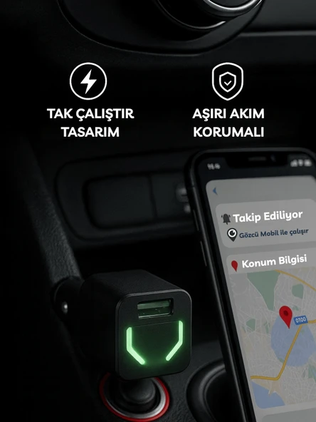 Gözcü Mobil Çakmaklık Takip Cihazı Araç GPS Takip Sistemi Anlık Konum Takibi Geçmişe Dönük Konum Takibi Geofence - Resim 3