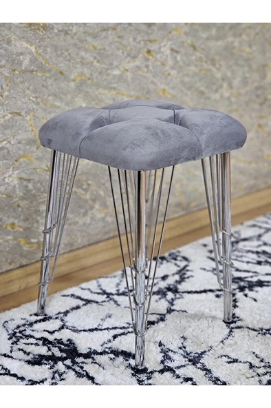Kare Krom Kaplama Telli Ayaklı Tabure - Oturak - Bar Taburesi - Ayaklı Tabure Gri Renk 48 x 33 Boyut/Ebat ürün görseli
