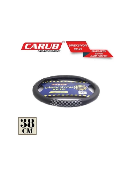 Carub Direksiyon Kılıfı 38CM Siyah Beyaz Dama Fosforlu - 2
