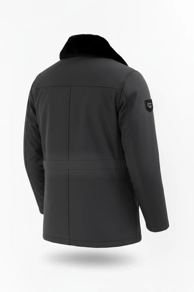 Erkek Gri Yakası Çıkartılabilir Kürklü Su İtici İçi Kürklü Kaban – Rüzgar Geçirmez, Hafif ve Dayanıklı - 4