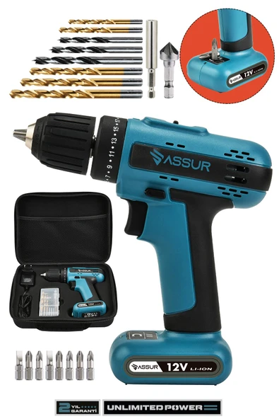 Assur Plus 12V Dahili Batarya Akülü Vidalama Şarjlı Matkap - 1