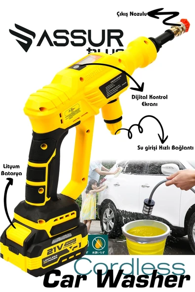 Assur Plus 21V Kömürsüz Motor Yüksek Basınçlı Akülü Oto Araba Yıkama Makinesi Şarjlı - 2