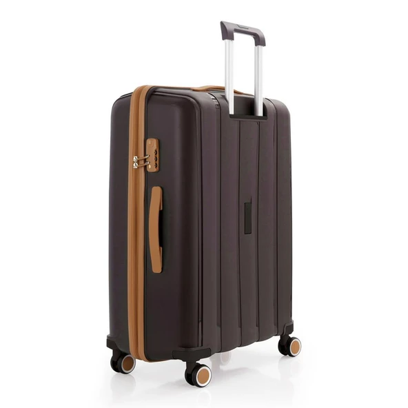 MÇS 3lü Set Kırılmaz Silikon Valiz Bavul V305 Acı Kahve/Şampanya - Resim 7