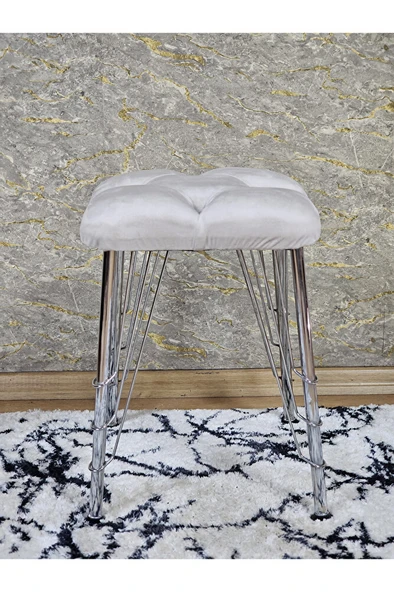 Kare Krom Kaplama Telli Ayaklı Tabure - Oturak - Bar Taburesi - Ayaklı Tabure Krem Renk 48 x 33 Boyut/Ebat - Resim 3